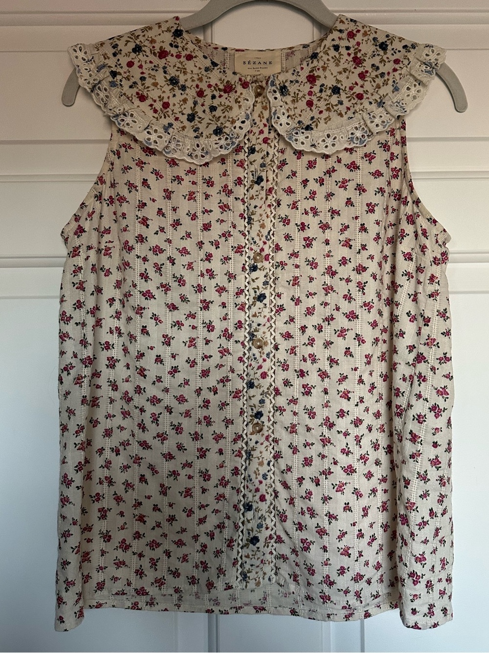 Sezane Susan blouse - Floral, sleeveless, collared top in size 36 - Picture 2 of 5